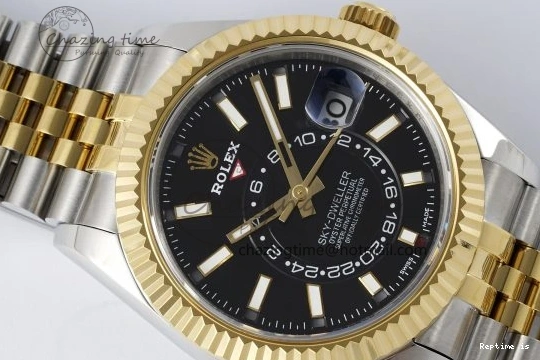 1224 Skydweller SS YG Noob Best Edition Black Dial on SS YG Jubilee Bracelet A23J Efficient 2122